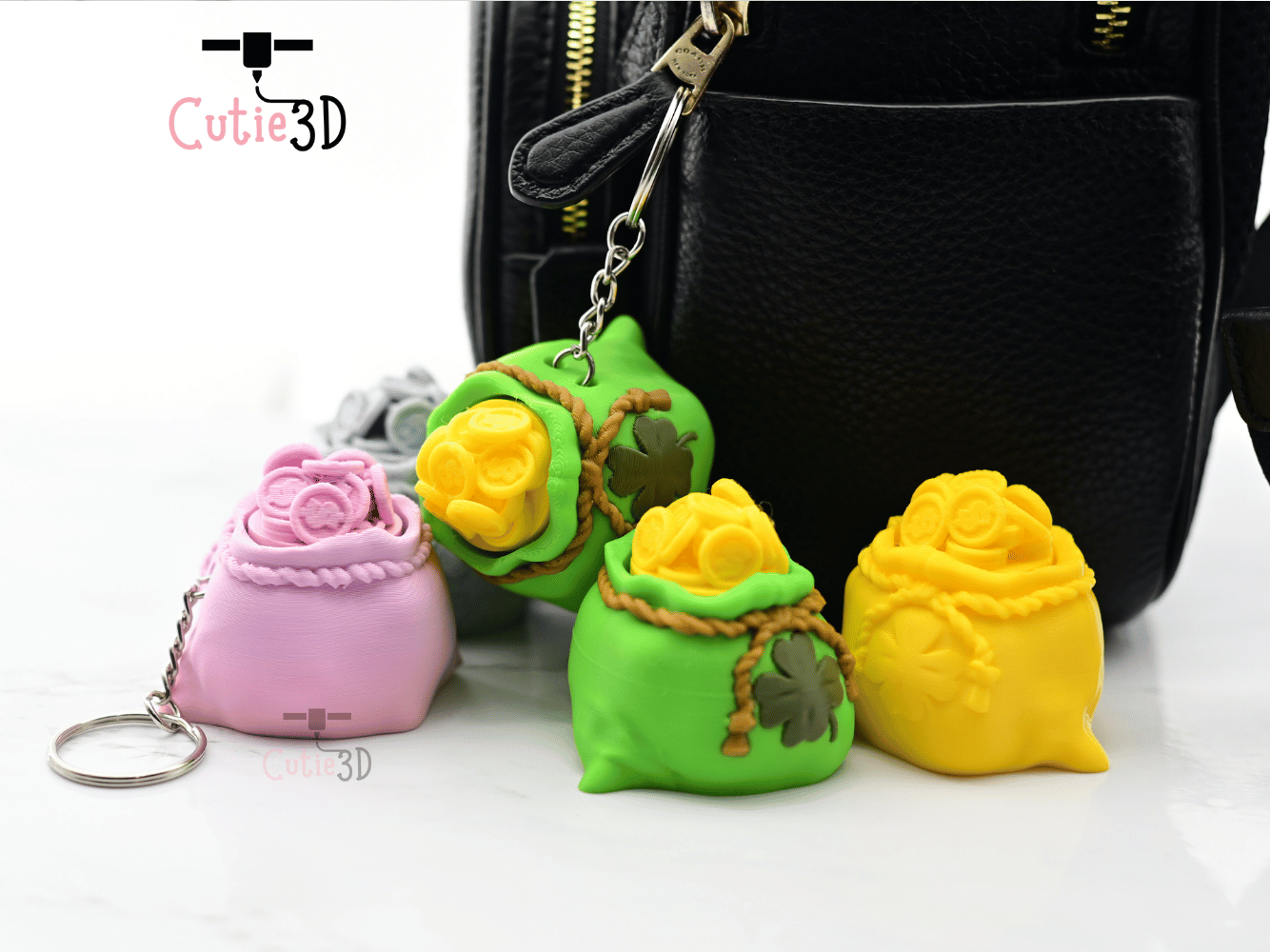 Digital Downloads - Cutie3D Keycap Fidget Clicker Lucky Gold Bag Keychain - Cute Backpack Keychain