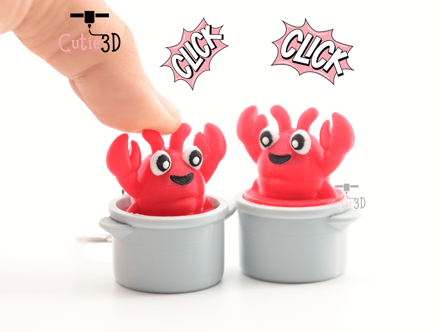 Digital Downloads - Cutie3D Lobster In A Pot Keycap Fidget Clicker Keychain - Cute Backpack Keychain