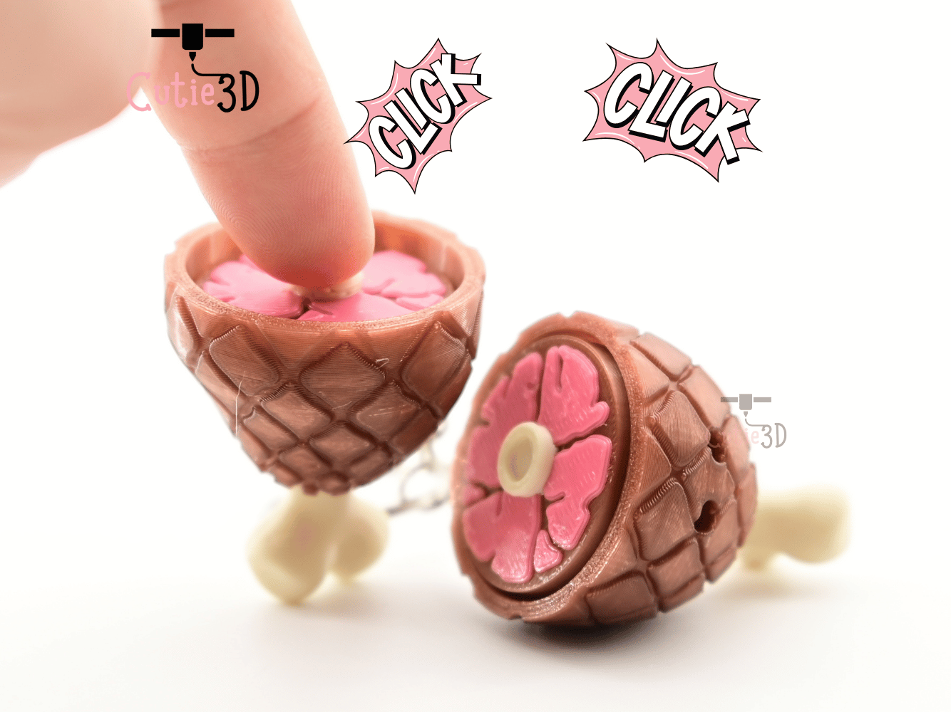 Digital Downloads - Cutie3D Meaty Ham For Food Lovers Keycap Fidget Clicker Keychain - Cute Backpack Keychain