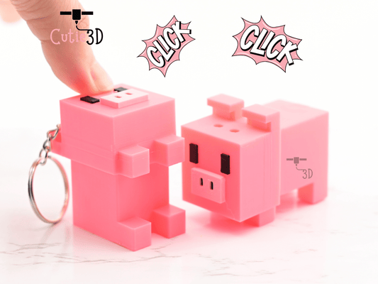 Digital Downloads - Cutie3D Minecraft Pig Keycap Fidget Clicker Keychain - Cute Backpack Keychain