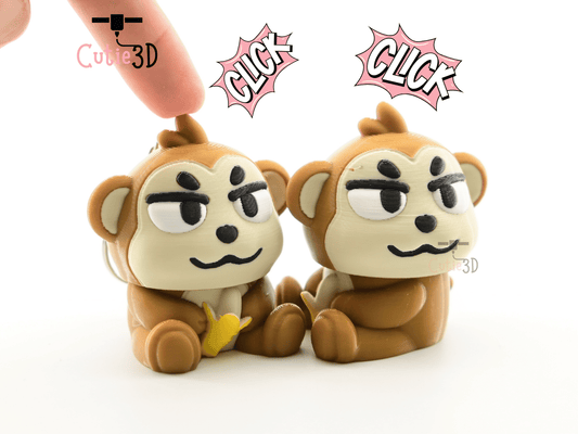 Digital Downloads - Cutie3D Monkey With Banana For Animal Lovers Keycap Fidget Clicker Keychain - Cute Backpack Keychain