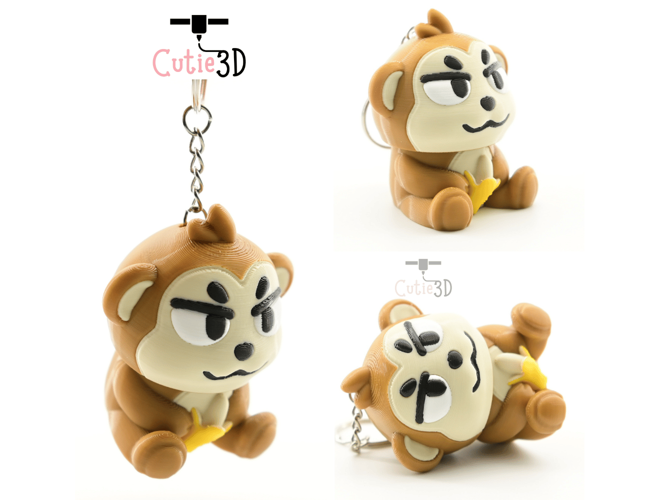 Digital Downloads - Cutie3D Monkey With Banana For Animal Lovers Keycap Fidget Clicker Keychain - Cute Backpack Keychain