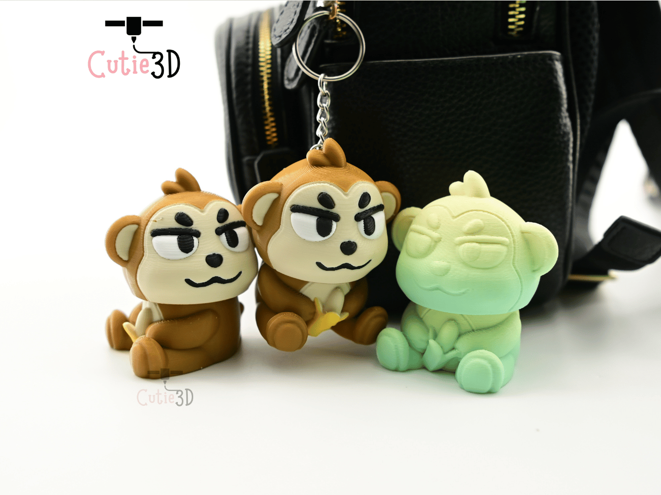 Digital Downloads - Cutie3D Monkey With Banana For Animal Lovers Keycap Fidget Clicker Keychain - Cute Backpack Keychain