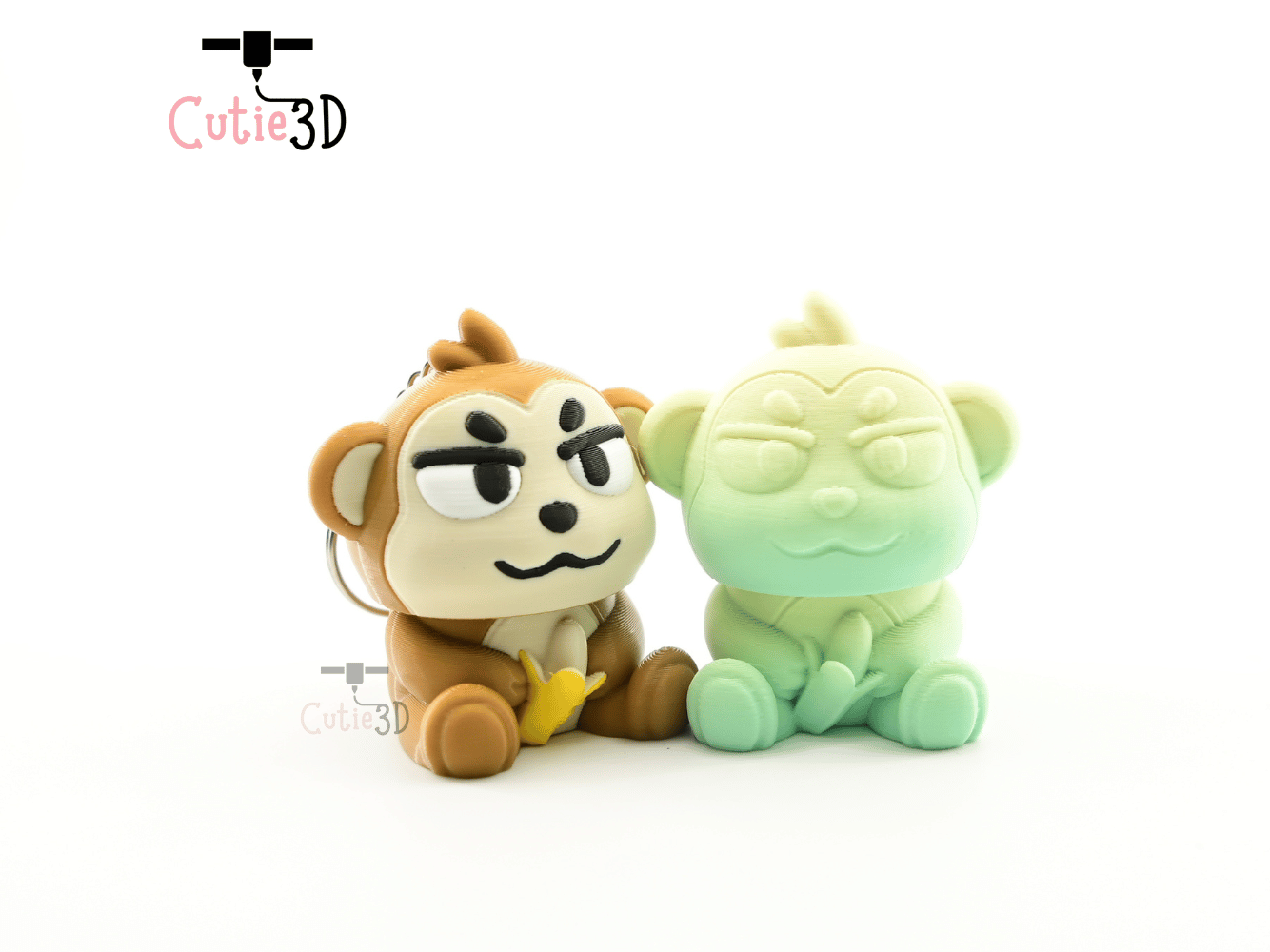 Digital Downloads - Cutie3D Monkey With Banana For Animal Lovers Keycap Fidget Clicker Keychain - Cute Backpack Keychain