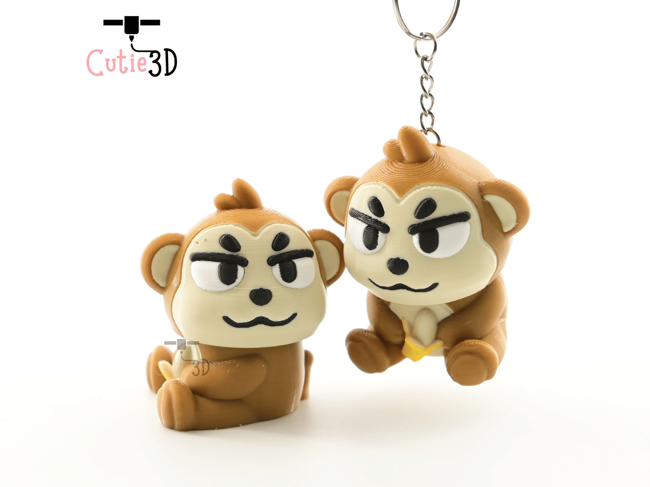 Digital Downloads - Cutie3D Monkey With Banana For Animal Lovers Keycap Fidget Clicker Keychain - Cute Backpack Keychain
