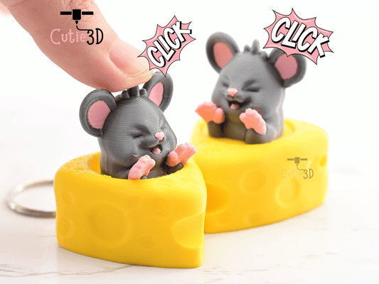 Digital Downloads - Cutie3D Mouse In Cheese Keycap Fidget Clicker Keychain - Cute Backpack Keychain