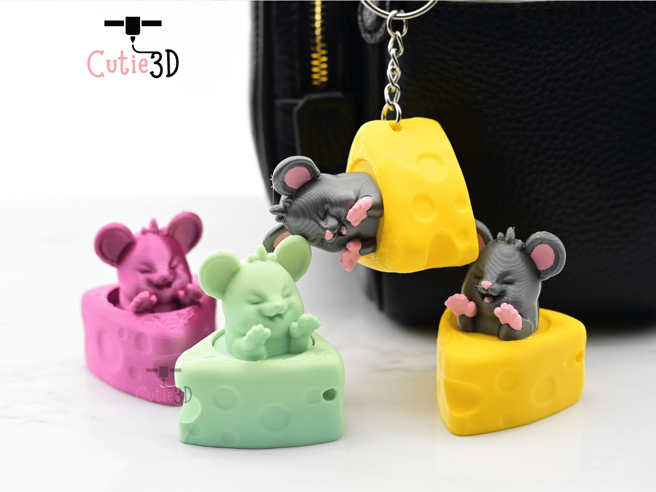 Digital Downloads - Cutie3D Mouse In Cheese Keycap Fidget Clicker Keychain - Cute Backpack Keychain