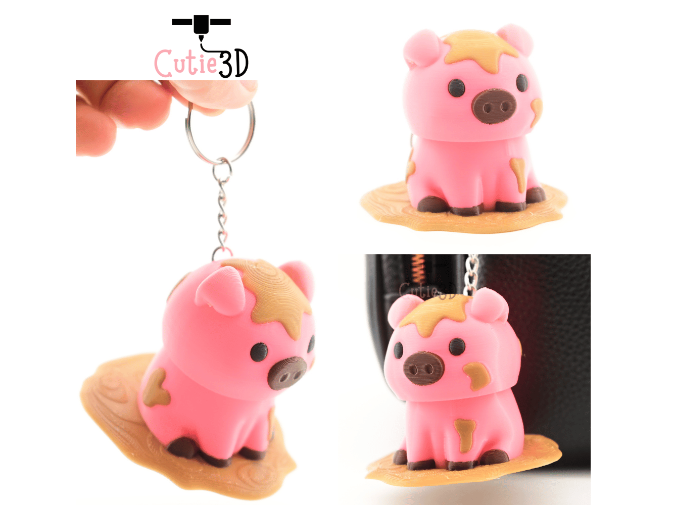Digital Downloads - Cutie3D Muddy Pig Keycap Fidget Clicker Keychain - Cute Backpack Keychain