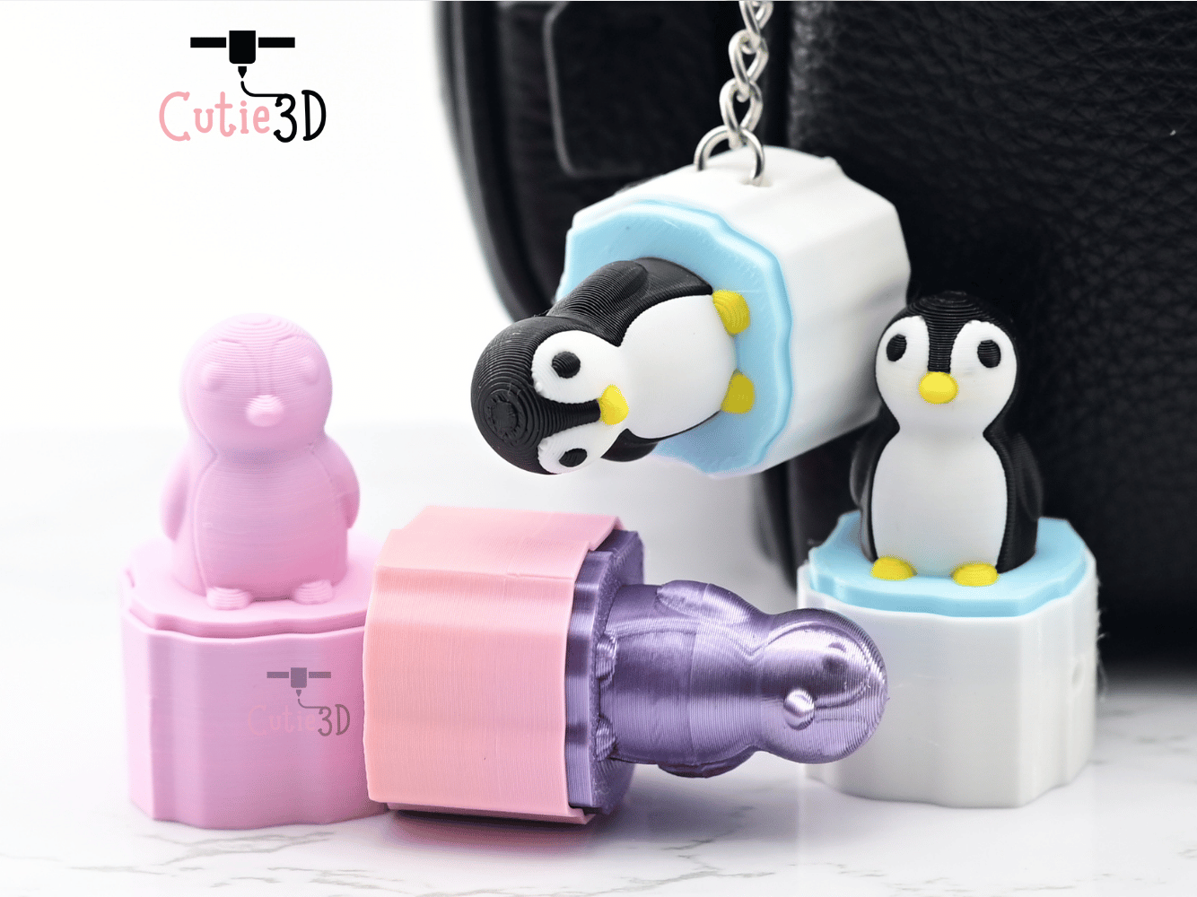 Digital Downloads - Cutie3D Penguin On Iceberg Keycap Fidget Clicker Keychain - Cute Backpack Keychain