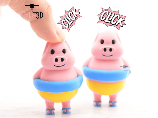 Digital Downloads - Cutie3D Pig In Swim Ring Summer Keycap Fidget Clicker Keychain - Cute Backpack Keychain