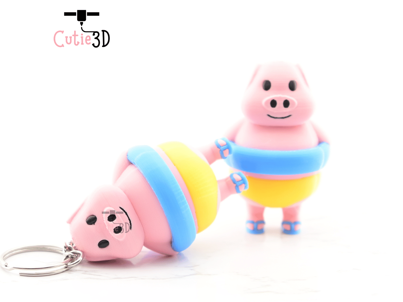 Digital Downloads - Cutie3D Pig In Swim Ring Summer Keycap Fidget Clicker Keychain - Cute Backpack Keychain