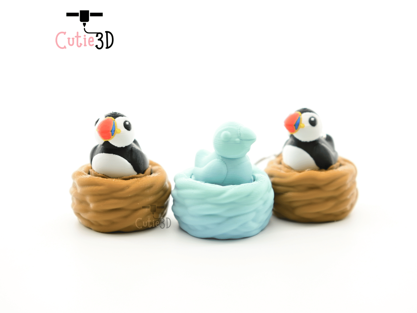 Digital Downloads - Cutie3D Puffin In Nest For Animal Lovers Keycap Fidget Clicker Keychain - Cute Backpack Keychain