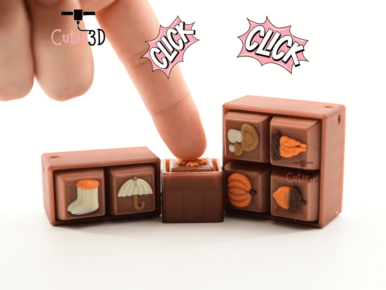 Digital Downloads - Cutie3D Set Of Autumn Icons Keycap Fidget Clicker Keychain - Cute Backpack Keychain