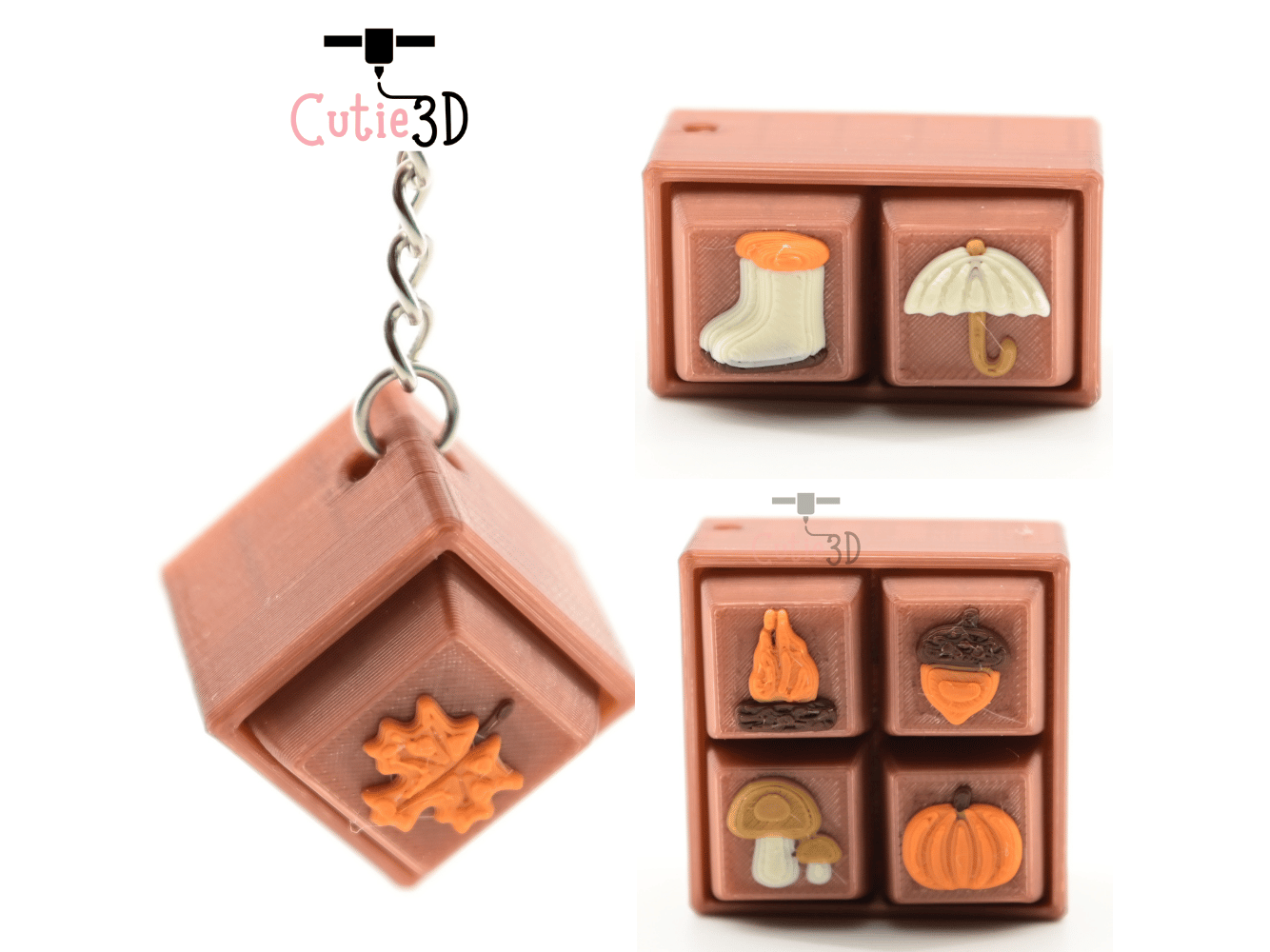 Digital Downloads - Cutie3D Set Of Autumn Icons Keycap Fidget Clicker Keychain - Cute Backpack Keychain