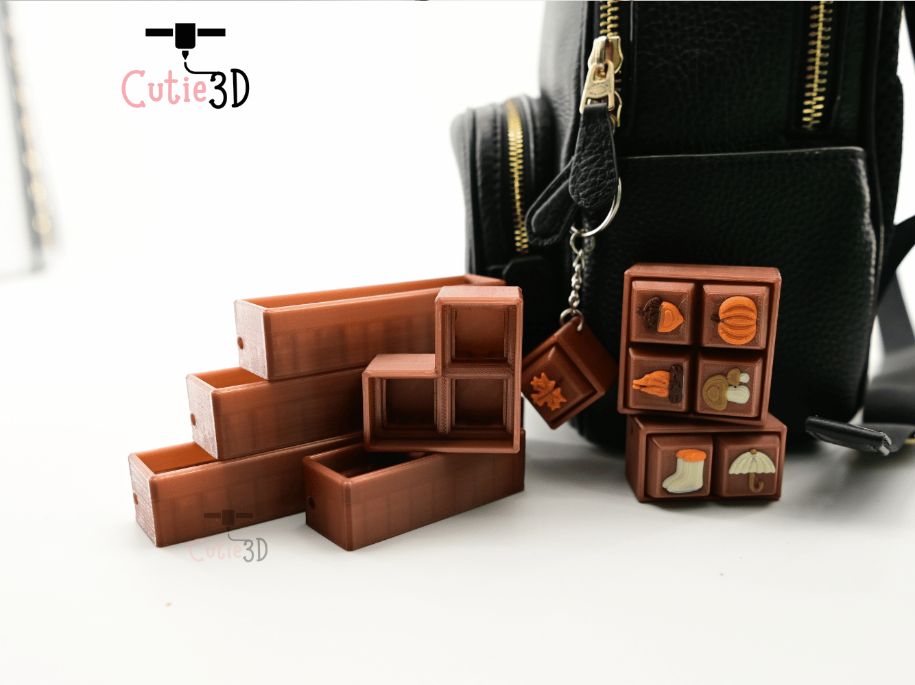 Digital Downloads - Cutie3D Set Of Autumn Icons Keycap Fidget Clicker Keychain - Cute Backpack Keychain