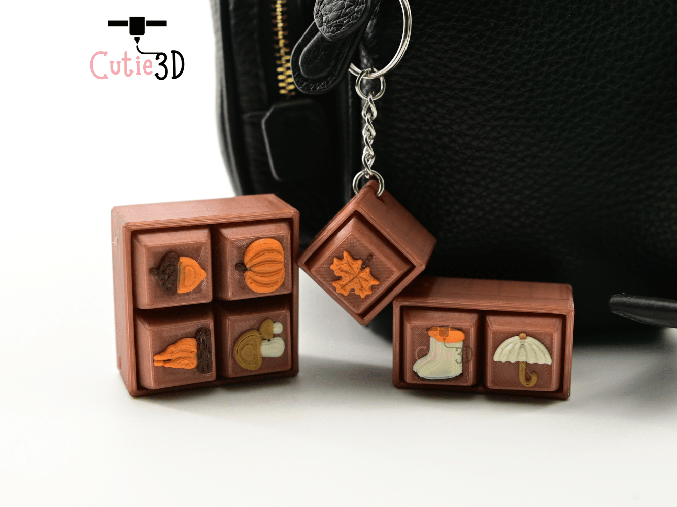 Digital Downloads - Cutie3D Set Of Autumn Icons Keycap Fidget Clicker Keychain - Cute Backpack Keychain