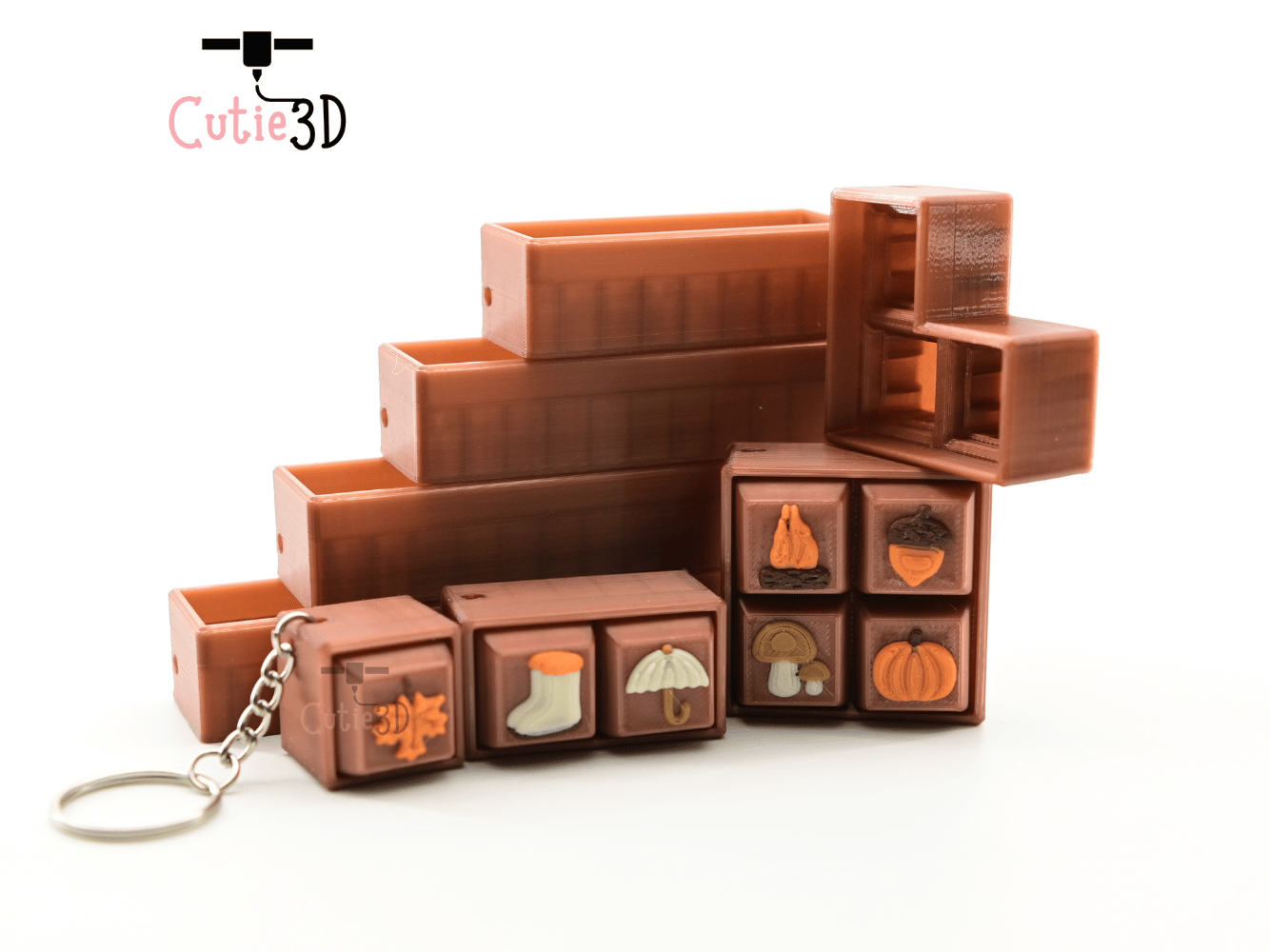 Digital Downloads - Cutie3D Set Of Autumn Icons Keycap Fidget Clicker Keychain - Cute Backpack Keychain