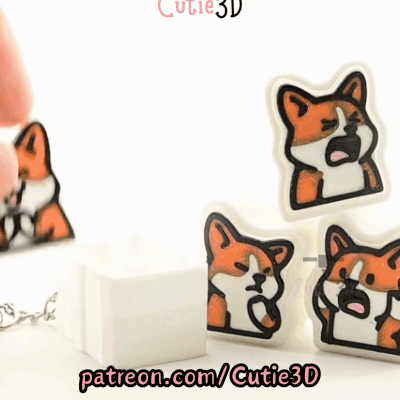 Digital Downloads - Cutie3D Set Of Corgi Emoji Keycap Fidget Clicker Keychain - Cute Backpack Keychain