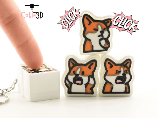 Digital Downloads - Cutie3D Set Of Corgi Emoji Keycap Fidget Clicker Keychain - Cute Backpack Keychain