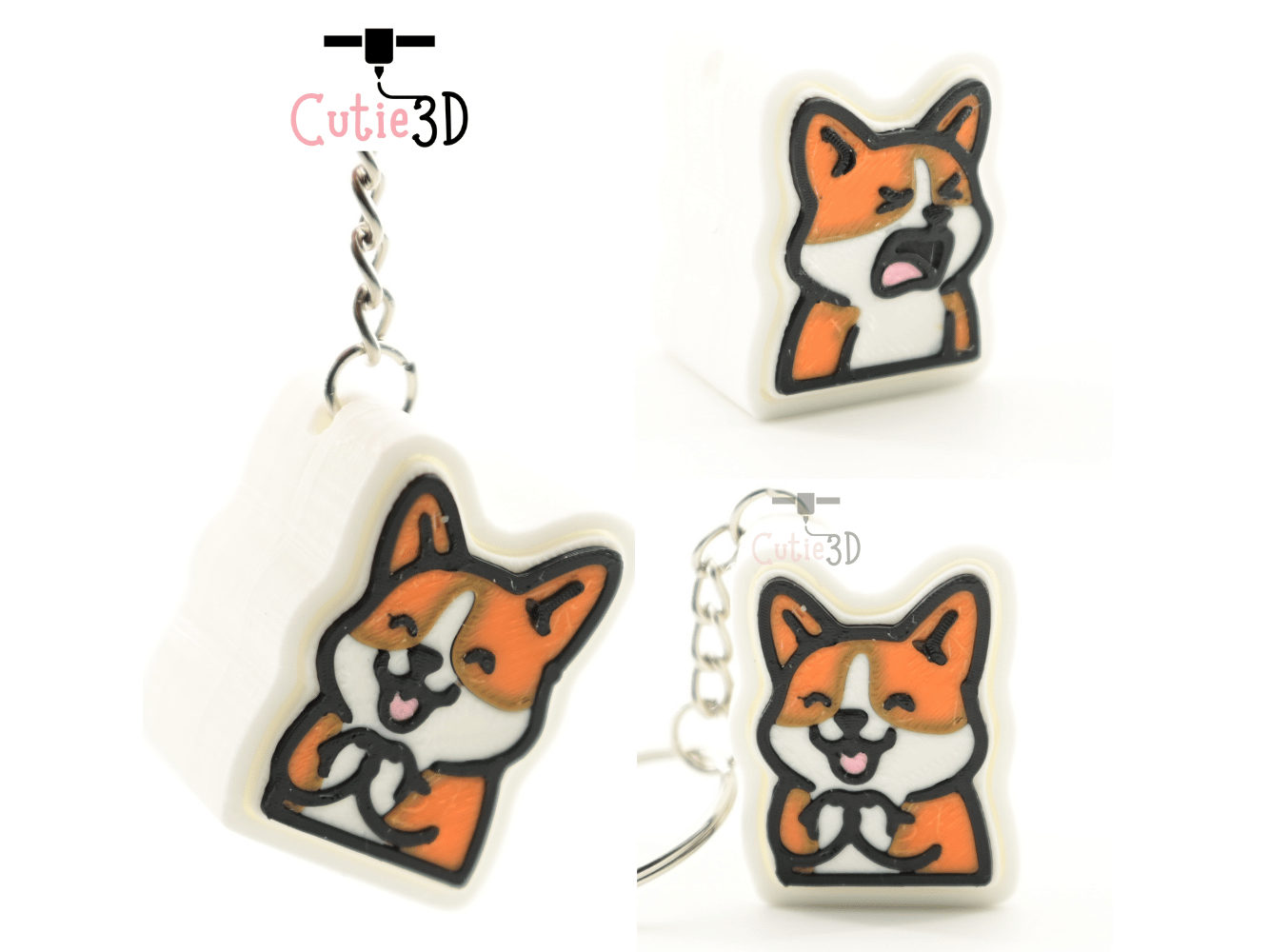 Digital Downloads - Cutie3D Set Of Corgi Emoji Keycap Fidget Clicker Keychain - Cute Backpack Keychain