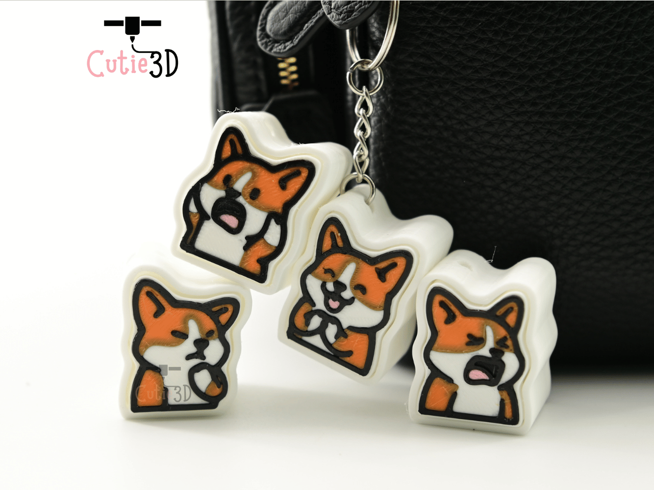 Digital Downloads - Cutie3D Set Of Corgi Emoji Keycap Fidget Clicker Keychain - Cute Backpack Keychain