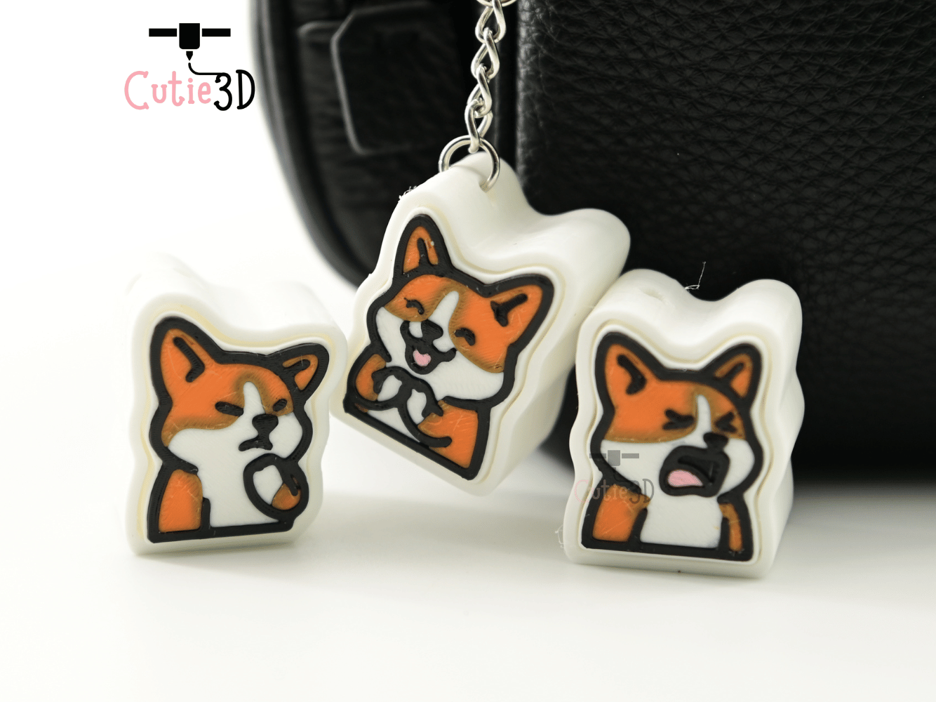 Digital Downloads - Cutie3D Set Of Corgi Emoji Keycap Fidget Clicker Keychain - Cute Backpack Keychain