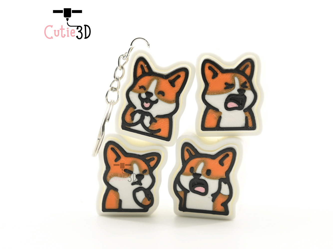 Digital Downloads - Cutie3D Set Of Corgi Emoji Keycap Fidget Clicker Keychain - Cute Backpack Keychain