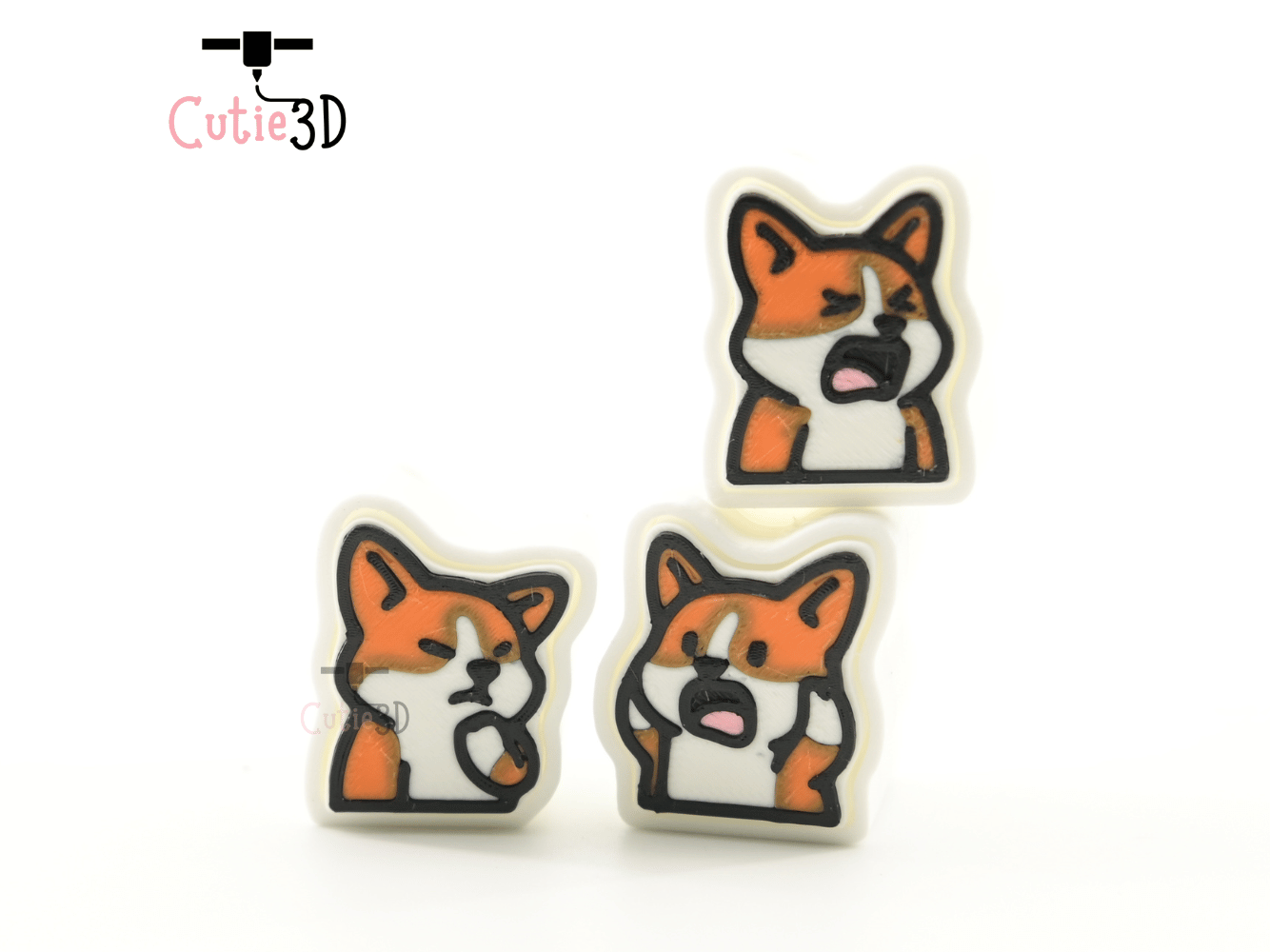 Digital Downloads - Cutie3D Set Of Corgi Emoji Keycap Fidget Clicker Keychain - Cute Backpack Keychain