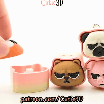 Digital Downloads - Cutie3D Set Of Grumpy Animal Faces Keycap Fidget Clicker Keychain - Cute Backpack Keychain