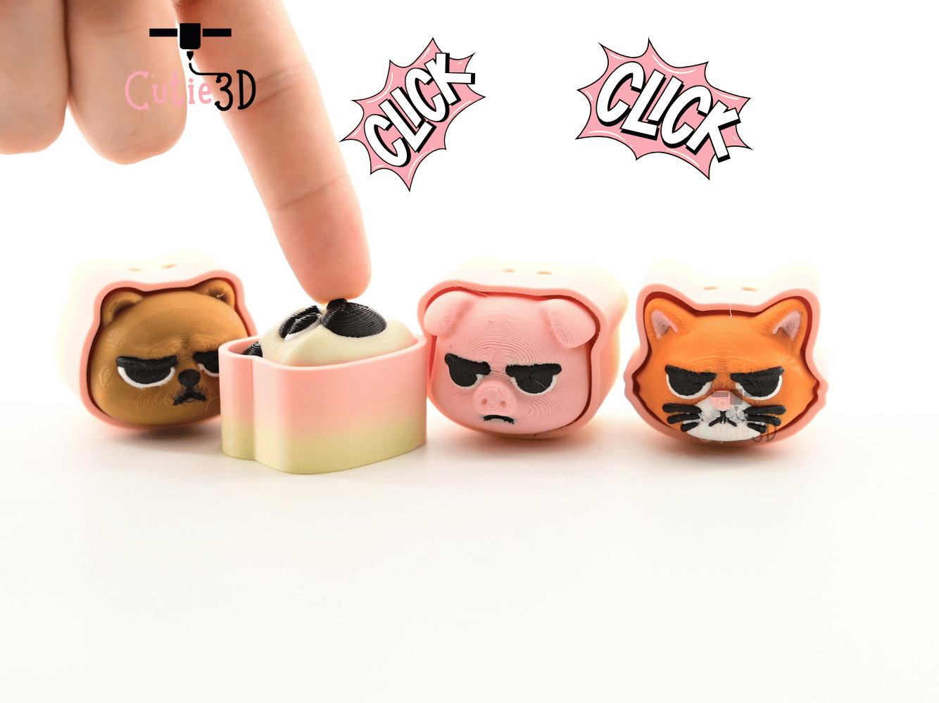 Digital Downloads - Cutie3D Set Of Grumpy Animal Faces Keycap Fidget Clicker Keychain - Cute Backpack Keychain