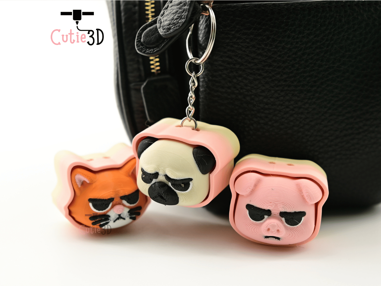 Digital Downloads - Cutie3D Set Of Grumpy Animal Faces Keycap Fidget Clicker Keychain - Cute Backpack Keychain