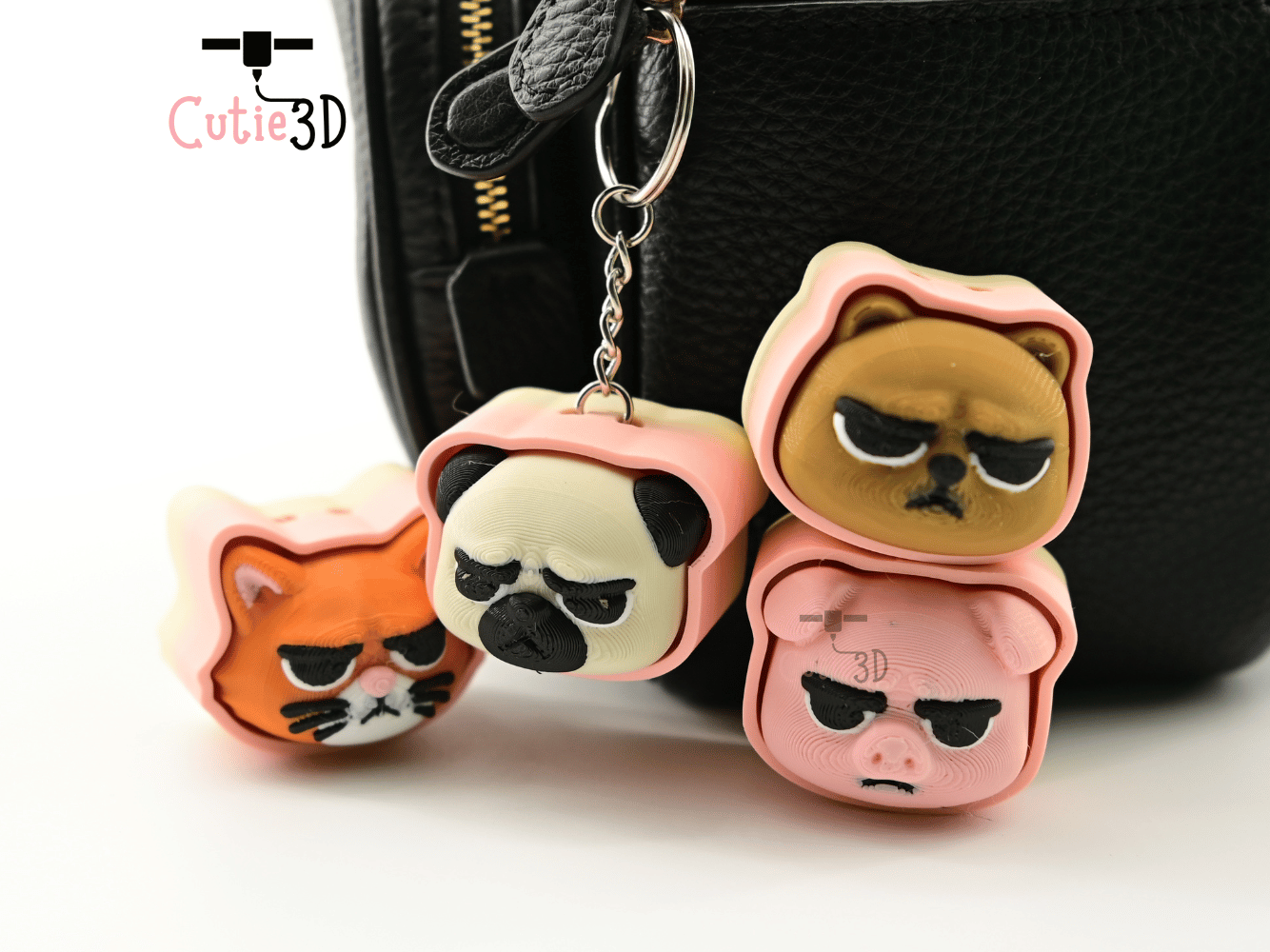 Digital Downloads - Cutie3D Set Of Grumpy Animal Faces Keycap Fidget Clicker Keychain - Cute Backpack Keychain