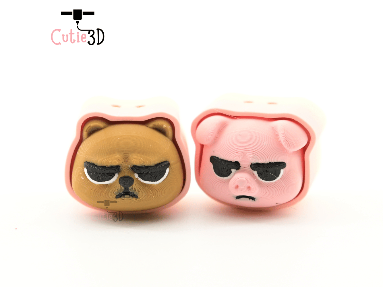 Digital Downloads - Cutie3D Set Of Grumpy Animal Faces Keycap Fidget Clicker Keychain - Cute Backpack Keychain