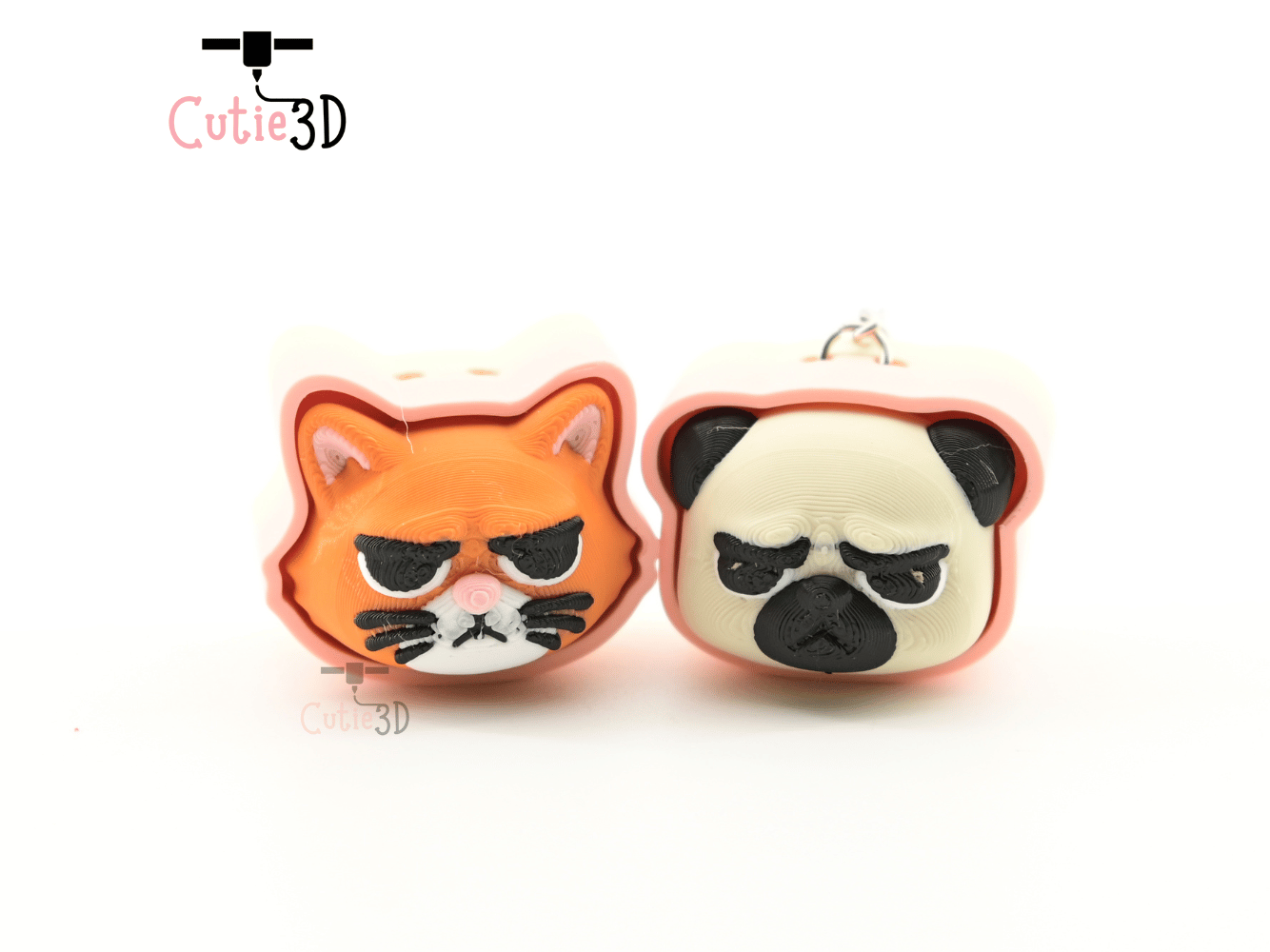 Digital Downloads - Cutie3D Set Of Grumpy Animal Faces Keycap Fidget Clicker Keychain - Cute Backpack Keychain