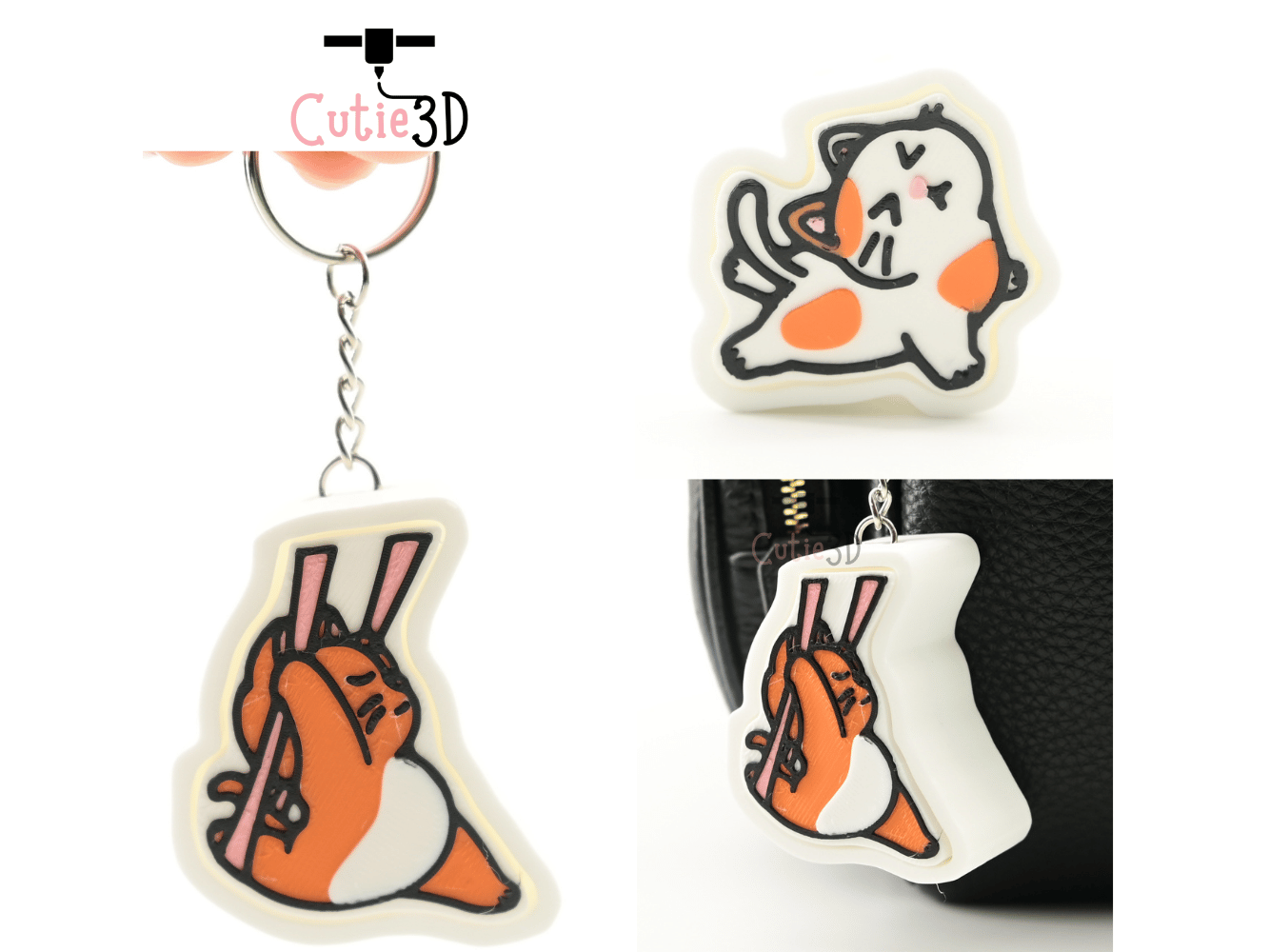 Digital Downloads - Cutie3D Set Of Stretchy Yoga Cat Keycap Fidget Clicker Keychain - Cute Backpack Keychain