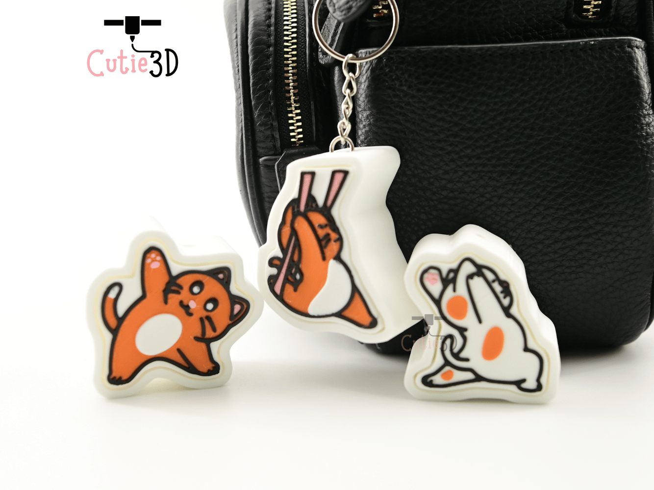Digital Downloads - Cutie3D Set Of Stretchy Yoga Cat Keycap Fidget Clicker Keychain - Cute Backpack Keychain