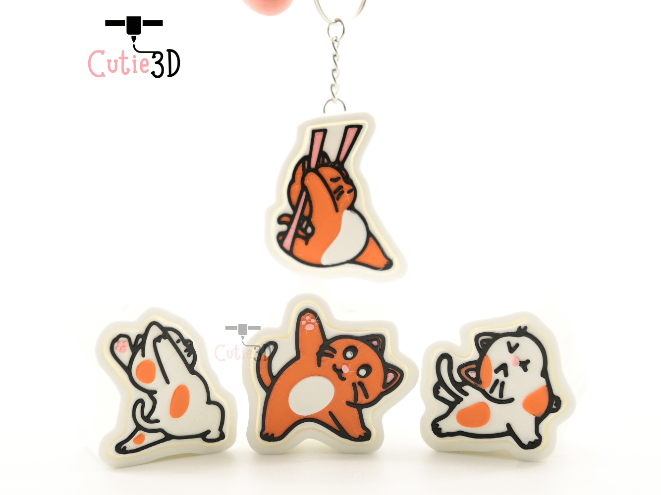 Digital Downloads - Cutie3D Set Of Stretchy Yoga Cat Keycap Fidget Clicker Keychain - Cute Backpack Keychain