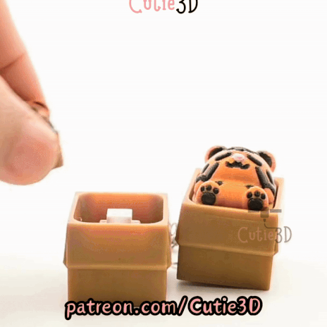 Digital Downloads - Cutie3D Sleeping Tiger In Box Keycap Fidget Clicker Keychain - Cute Backpack Keychain