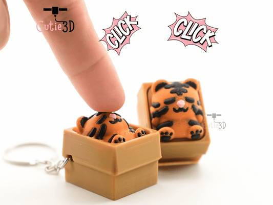 Digital Downloads - Cutie3D Sleeping Tiger In Box Keycap Fidget Clicker Keychain - Cute Backpack Keychain
