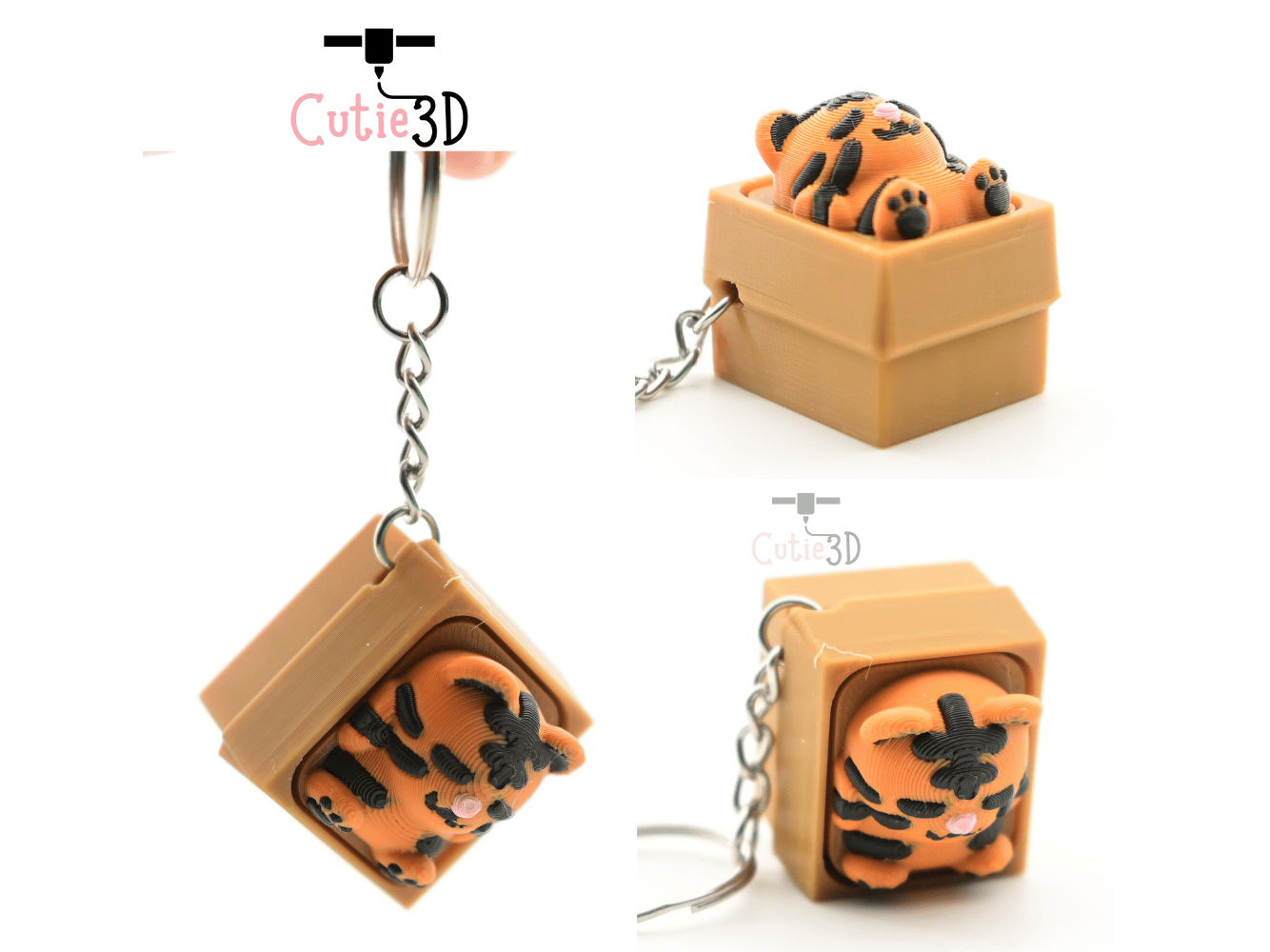 Digital Downloads - Cutie3D Sleeping Tiger In Box Keycap Fidget Clicker Keychain - Cute Backpack Keychain