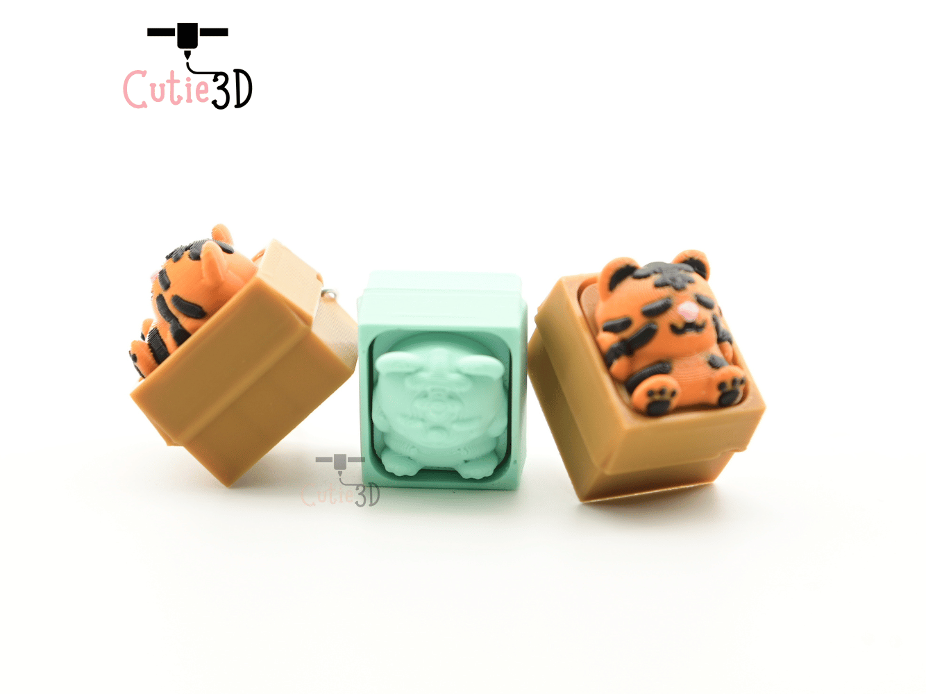Digital Downloads - Cutie3D Sleeping Tiger In Box Keycap Fidget Clicker Keychain - Cute Backpack Keychain