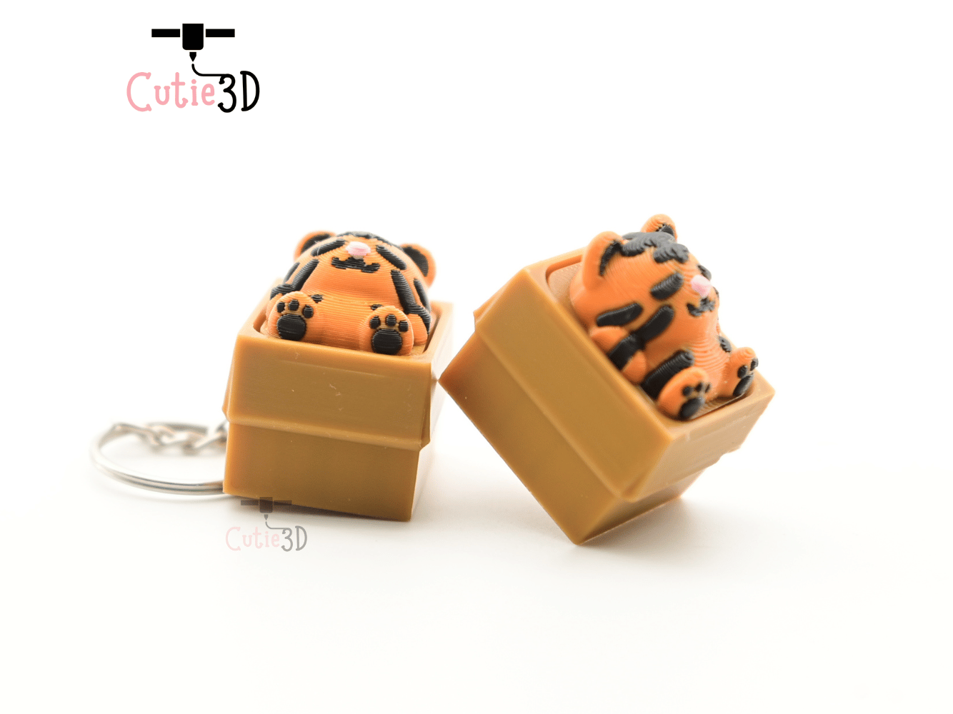 Digital Downloads - Cutie3D Sleeping Tiger In Box Keycap Fidget Clicker Keychain - Cute Backpack Keychain