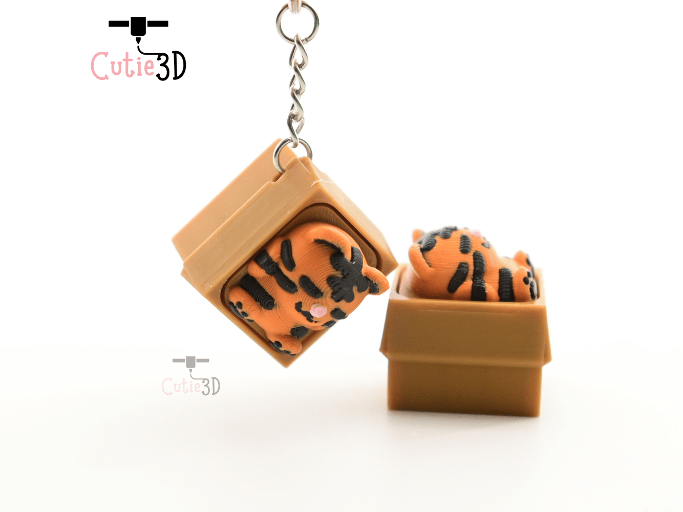 Digital Downloads - Cutie3D Sleeping Tiger In Box Keycap Fidget Clicker Keychain - Cute Backpack Keychain