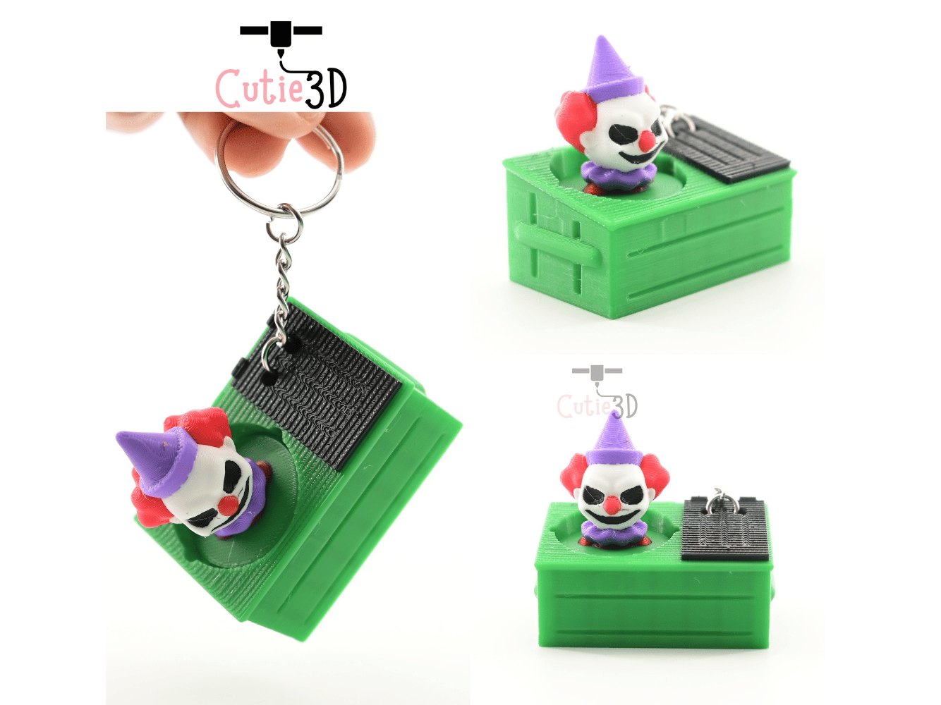 Digital Downloads - Cutie3D Spooky Dumpster Clown Keycap Fidget Clicker Keychain - Cute Backpack Keychain