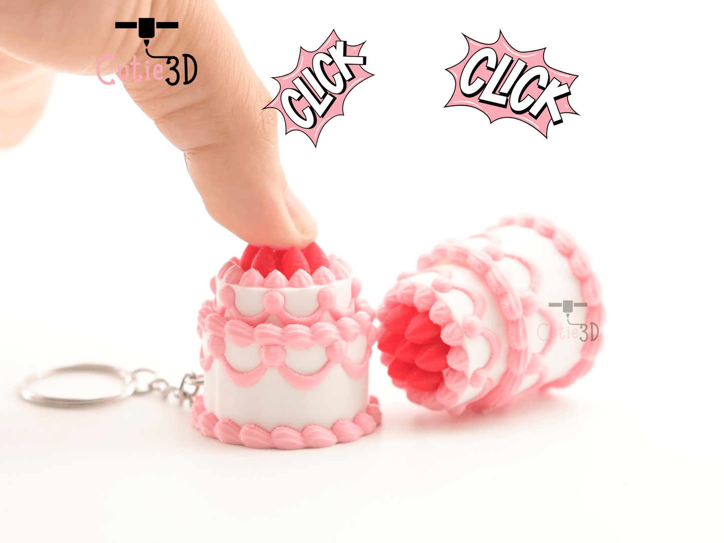 Digital Downloads - Cutie3D Strawberry Birthday Cake Keycap Fidget Clicker Keychain - Cute Backpack Keychain