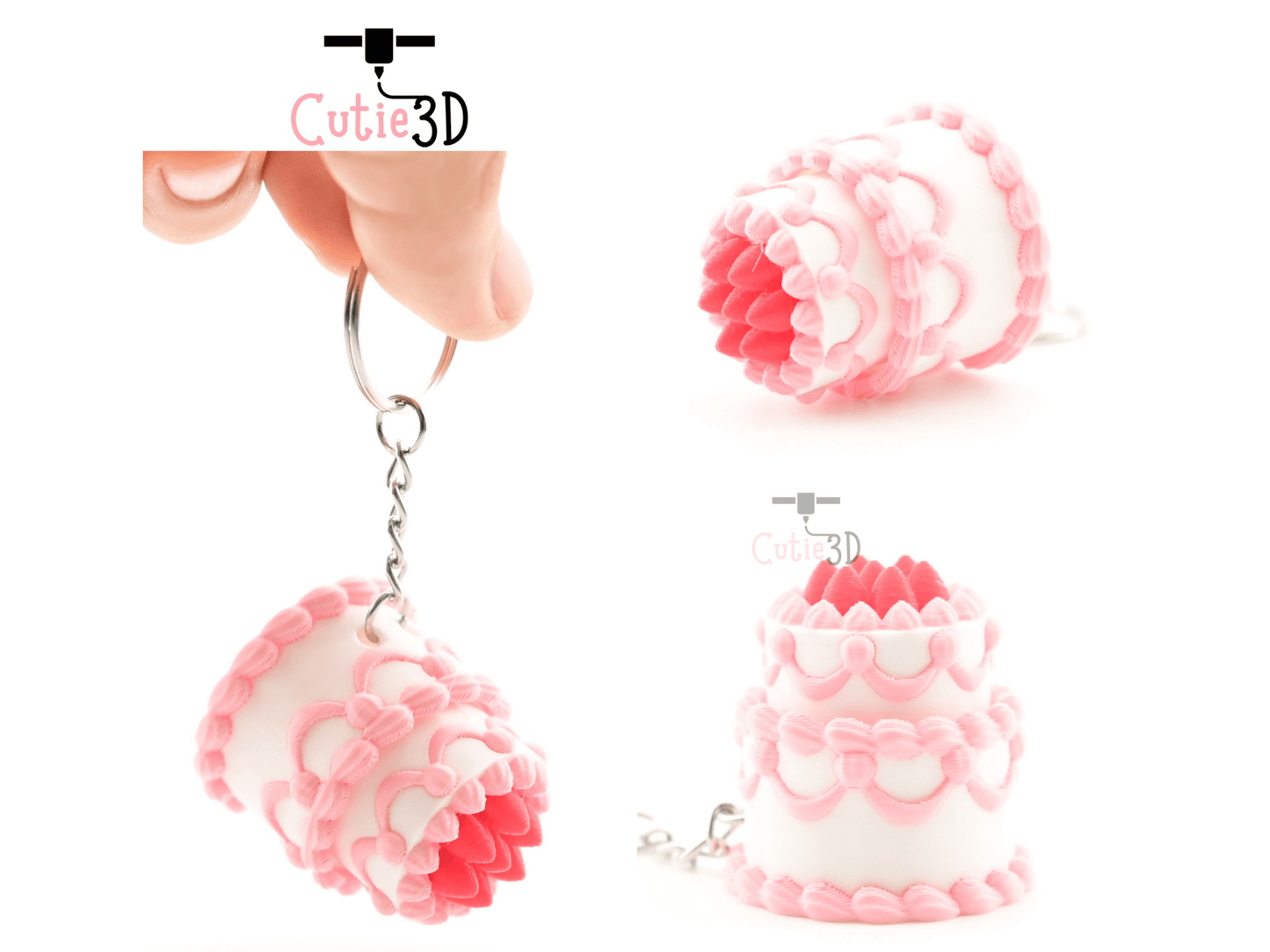 Digital Downloads - Cutie3D Strawberry Birthday Cake Keycap Fidget Clicker Keychain - Cute Backpack Keychain