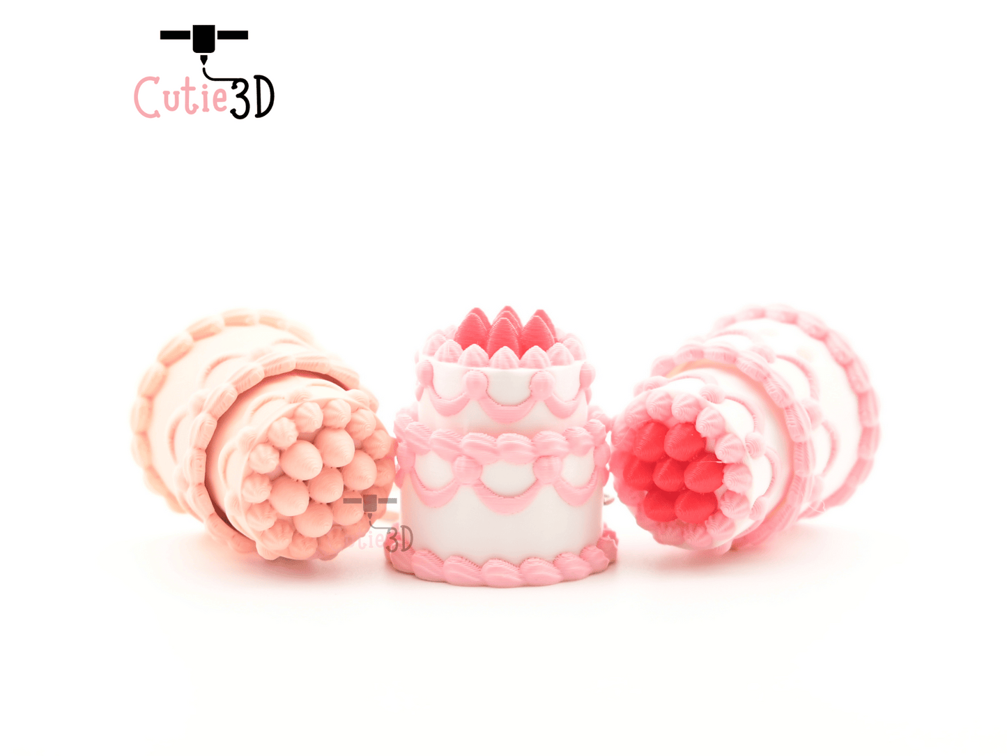 Digital Downloads - Cutie3D Strawberry Birthday Cake Keycap Fidget Clicker Keychain - Cute Backpack Keychain