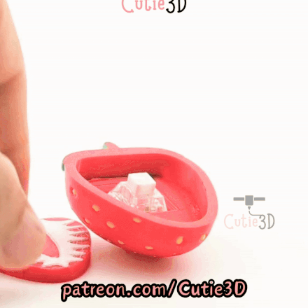 Digital Downloads - Cutie3D Strawberry Slice Keycap Fidget Clicker Keychain - Cute Backpack Keychain