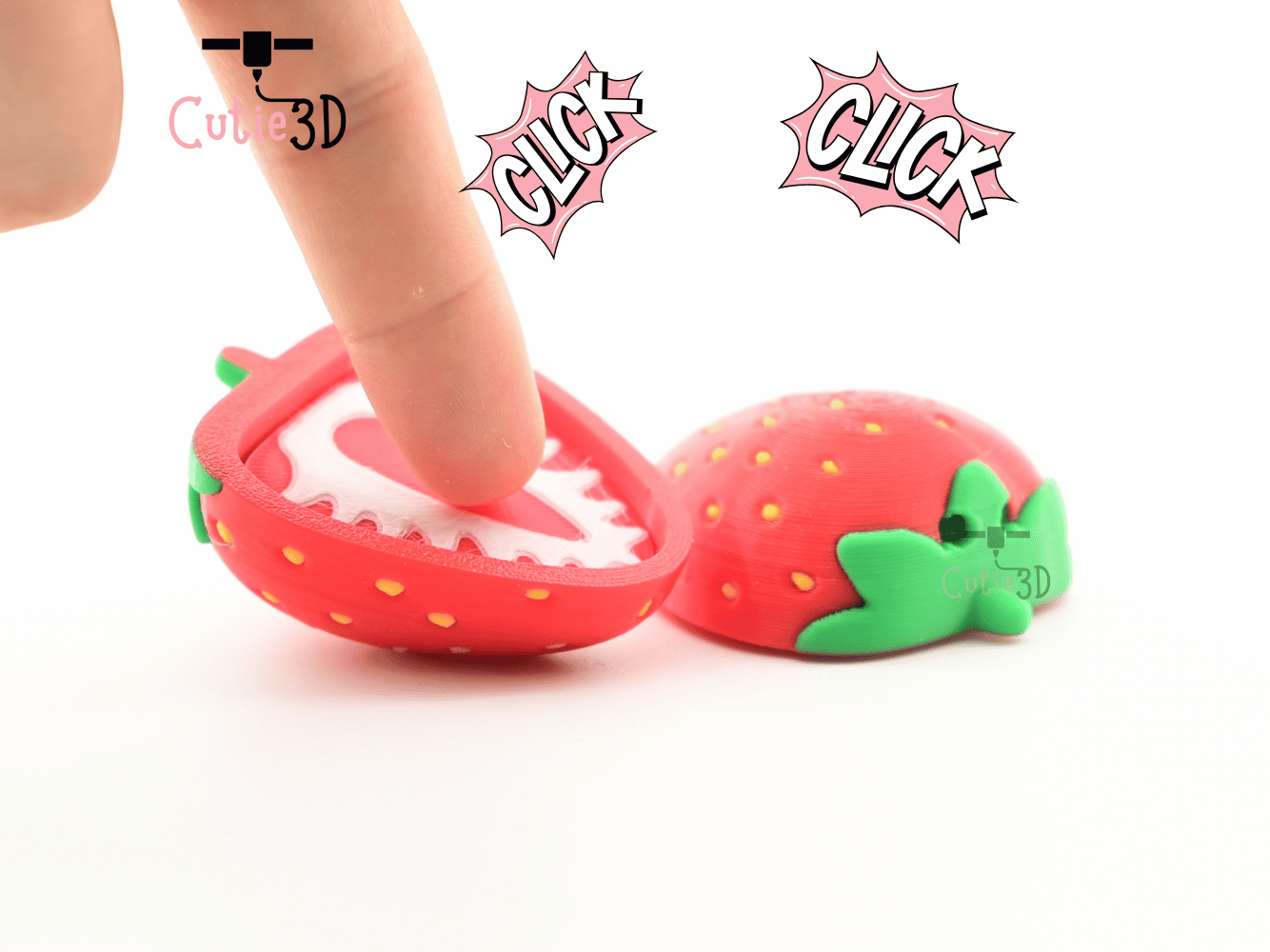 Digital Downloads - Cutie3D Strawberry Slice Keycap Fidget Clicker Keychain - Cute Backpack Keychain