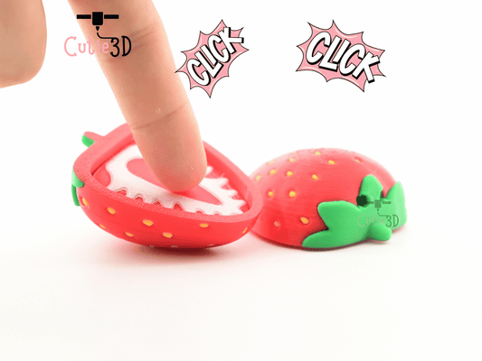 Digital Downloads - Cutie3D Strawberry Slice Keycap Fidget Clicker Keychain - Cute Backpack Keychain